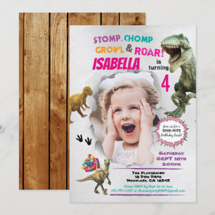 Dinosaur anniversaire invitation photo fille