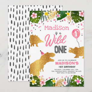 Dinosaur Anniversaire Invitation Wild One Dinosaur