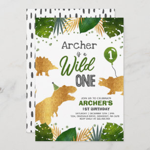 Dinosaur Anniversaire Invitation Wild One Dinosaur