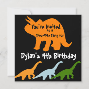 Dinosaur Anniversaire Invitations Orange Noir