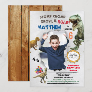 Dinosaur anniversaire photo invitation rustique