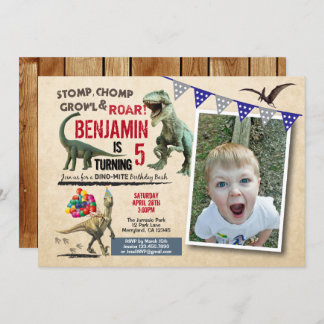 Dinosaur anniversaire photo invitation rustique