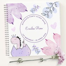 Dinosaur Anniversaire Pink Purple Livre d'invités