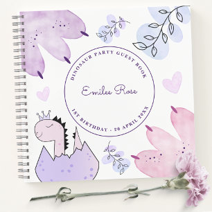 Dinosaur Anniversaire Pink Purple Livre d'invités