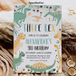 Dinosaur Anniversaire Trois Rex Invitation Boy Din
