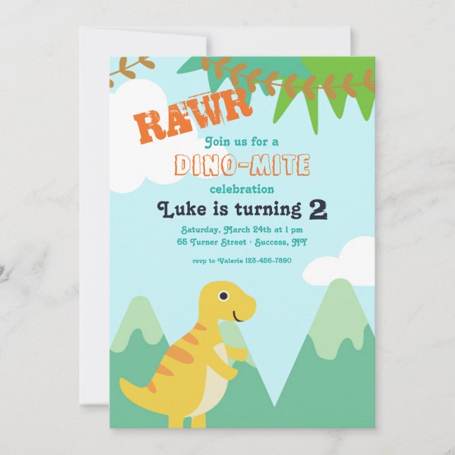 Dinosaur Baby Birthday Party Invitation (Devant)