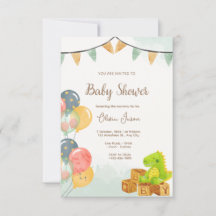 Dinosaur Baby Shower Invitation | Green & Yellow 