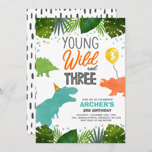 Dinosaur Birthday Invitation Wild Et Three Dino Pa