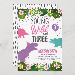 Dinosaur Birthday Invitation Wild Et Three Dino Pa