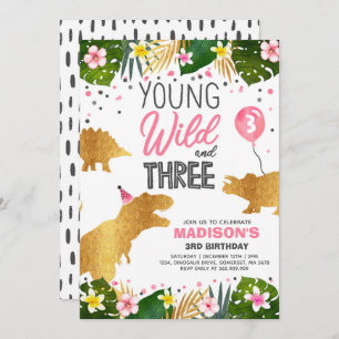 Dinosaur Birthday Invitation Wild Et Three Dino Pa