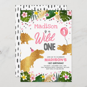 Dinosaur Birthday Invitation Wild One Dinosaur Par