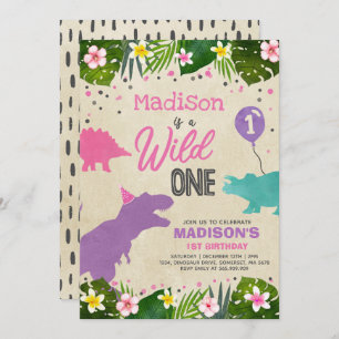 Dinosaur Birthday Invitation Wild One Dinosaur Par