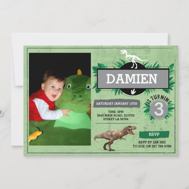 Dinosaur Birthday Party Dino Dig Trex Invitation p (Devant)