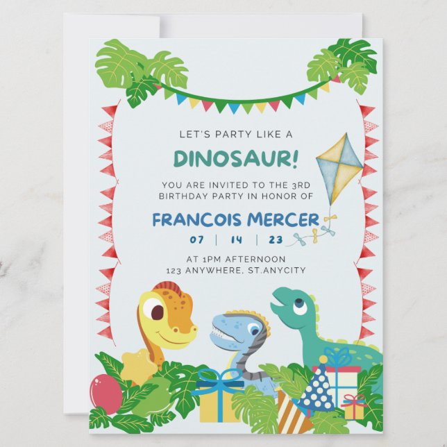 Dinosaur Birthday Party Invitation (Devant)