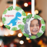 Dinosaur Blue T-Rex garde photo Noël<br><div class="desc">Dinosaur Blue T-Rex Tropical Photo Keepsaké Noël Ornement * Des produits de coordination seront disponibles dans notre boutique. Contactez-nous si vous avez besoin que cette conception s'applique à un produit spécifique pour créer votre propre article de correspondance unique! Merci tellement pour voir un DoodleLulu par 2 juin conception de bogues!...</div>