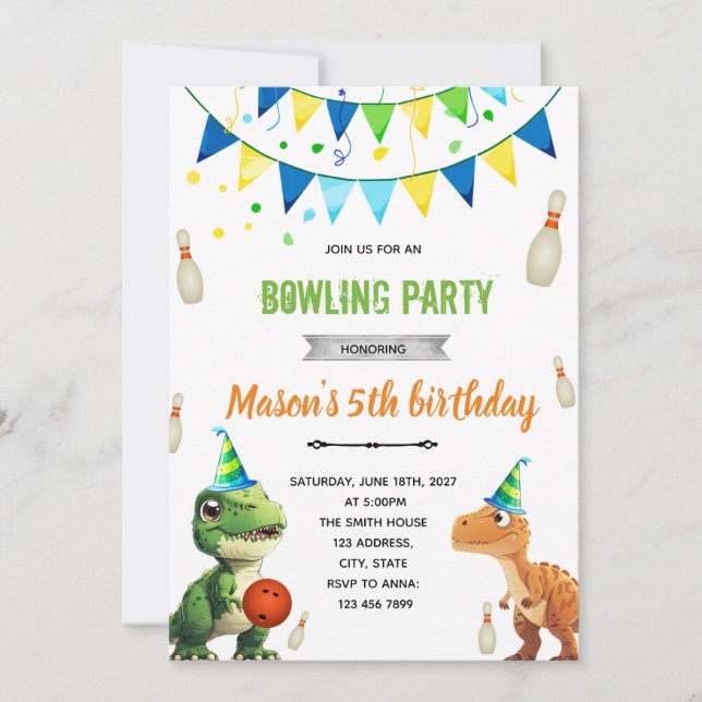 Dinosaur Bowling invitation anniversaire (Devant)