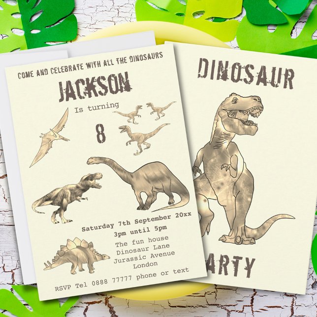 Dinosaur Boys 8e fête d'anniversaire T Rex Roar (dinosaur 8th birthday party budget invitation T-Rex velociraptor stegosaurus brontosaurus pterodacty)
