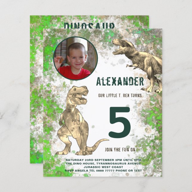 Dinosaur Boys Anniversaire Photo (Devant / Derrière)