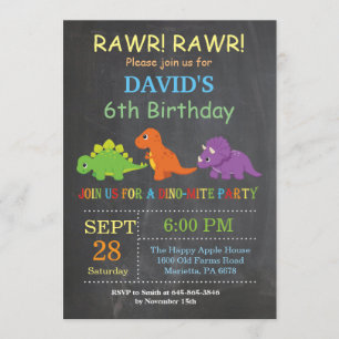 Dinosaur Chalkboard Invitation Dino Party