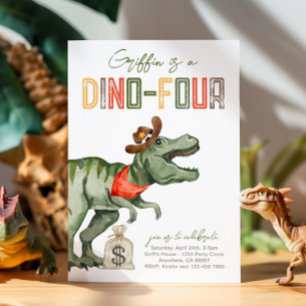 Dinosaur Cowboy 4e anniversaire Invitation
