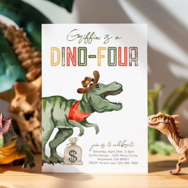Dinosaur Cowboy 4e anniversaire Invitation (Créateur téléchargé)