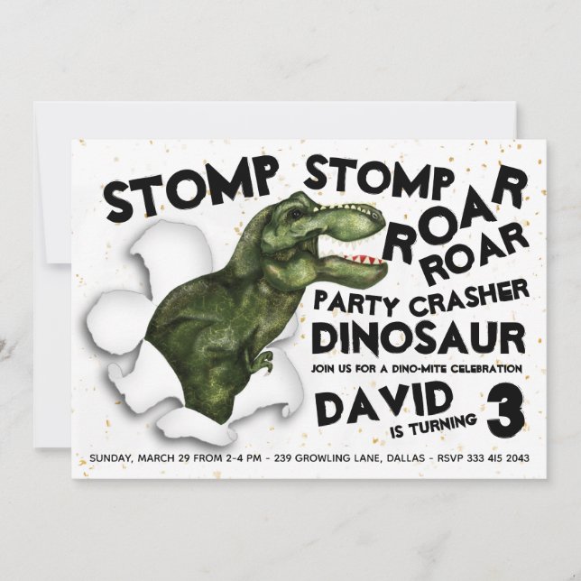 Dinosaur Crasher de fête Invitation d'anniversaire (Devant)