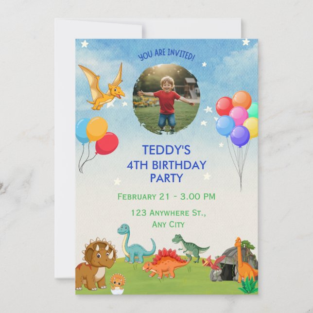 Dinosaur creuser Dino Invitations d'anniversaire (Devant)