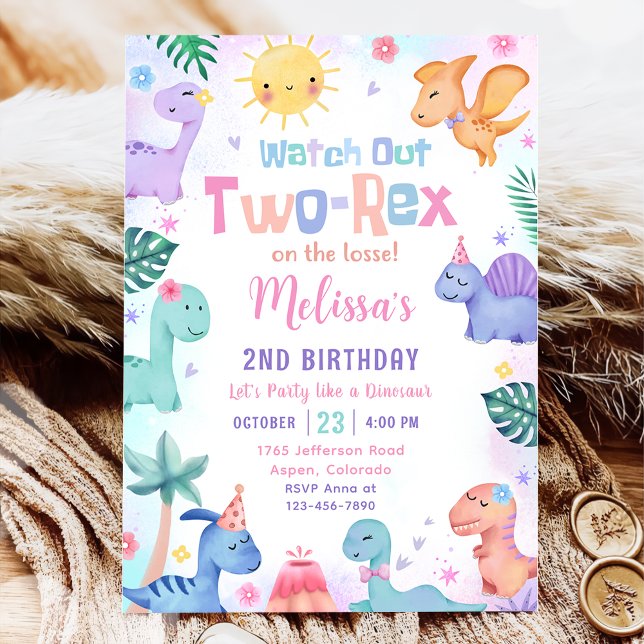 Dinosaur Deux Rex 2e Invitation de fête d'annivers (Créateur téléchargé)