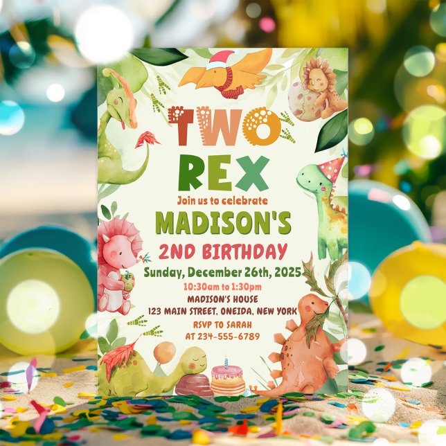 Dinosaur Deux Rex Green 2e Invitation anniversaire (Créateur téléchargé)