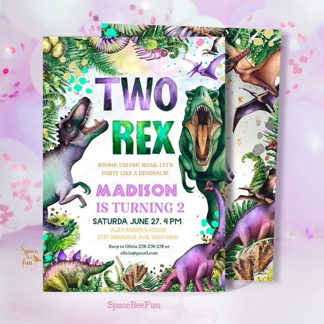 Dinosaur DEUX Rex Invitation Dinosaur Parti créé (Dinosaur TWO Rex Invitation,Boy Dinosaur Party,birthday invitation Dino,Tropical Two rex birthday,di)