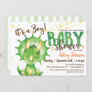 Dinosaur, Dino Baby shower Green invitation