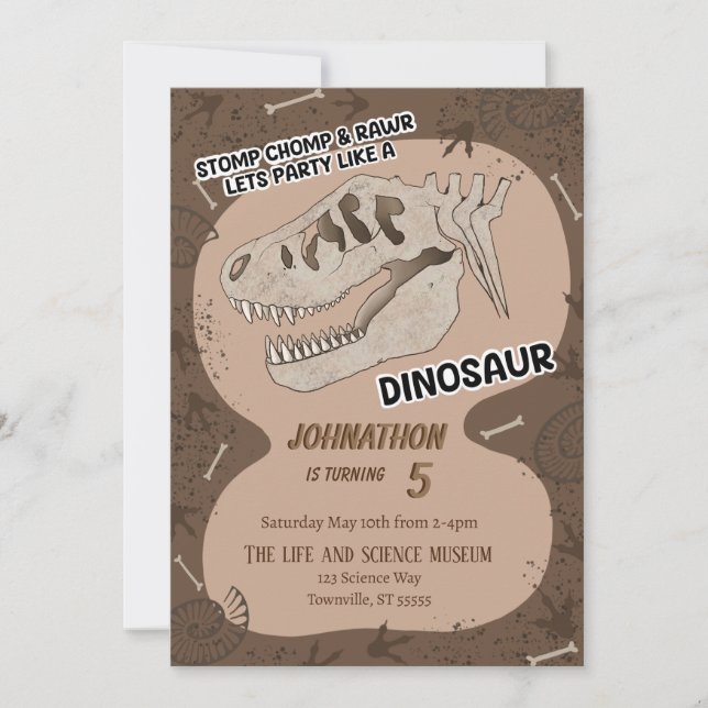 Dinosaur Dino Fossil Anniversaire Fête Invitation (Devant)