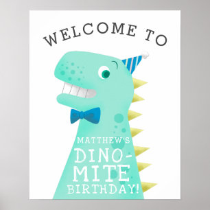 Dinosaur Dino Mite Affiche de bienvenue de fête d'