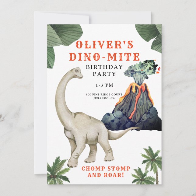 Dinosaur Dino-mite Anniversaire Invitation (Devant)