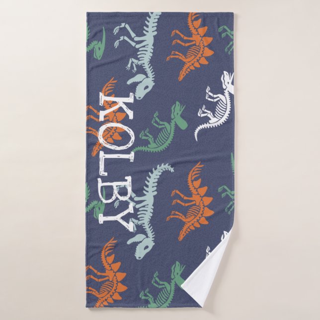 Dinosaur Enfants Nom personnalisé (Serviette de bain)