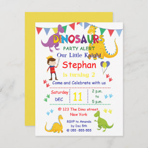Dinosaur et Chevalier Anniversaire Invitations