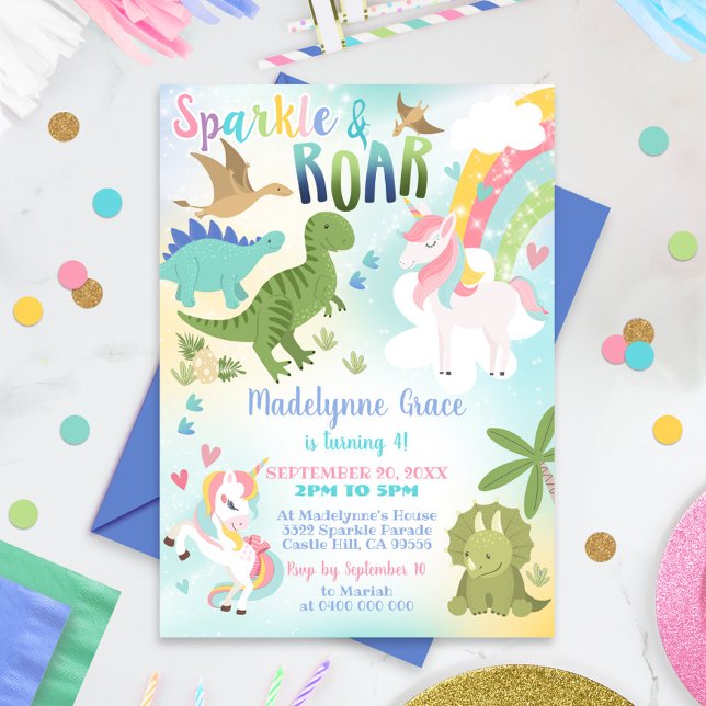 Dinosaur et Unicorn Invitation Garçon fille (Créateur téléchargé)