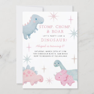 Dinosaur Fille Anniversaire Invitation