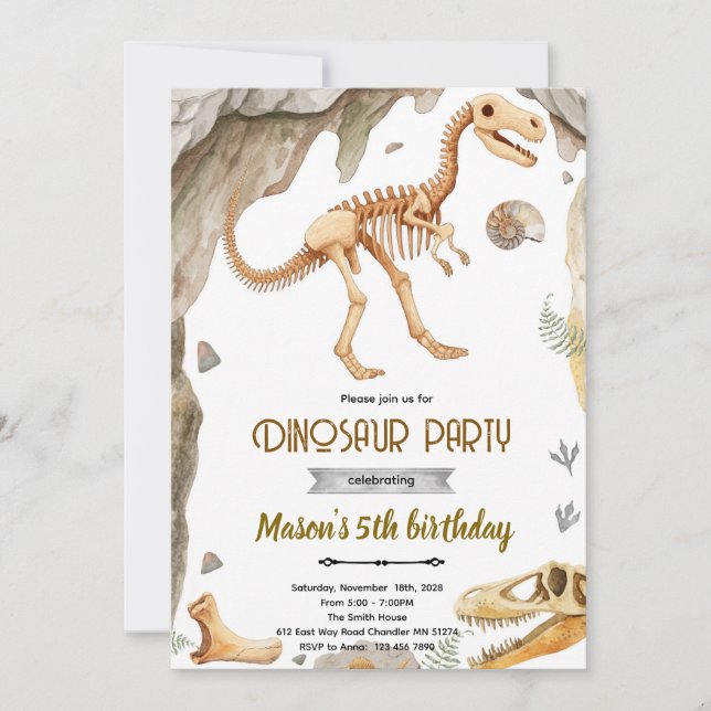 Dinosaur fossil party invitation (Devant)