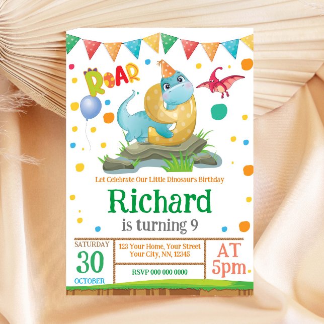 Dinosaur garçon 9e anniversaire Invitation (Créateur téléchargé)