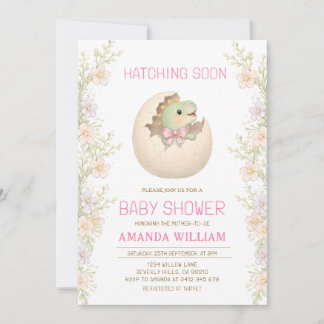 Dinosaur Hatching Soon Baby Shower Invitation