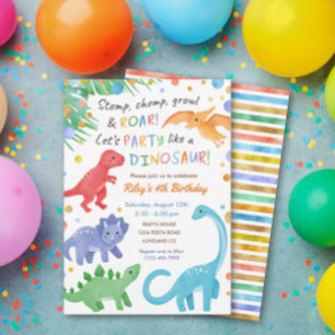 Dinosaur Invitation Anniversaire Coloré Mignonne