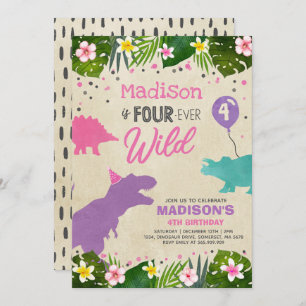 Dinosaur Invitation d'anniversaire Four Ever Wild 