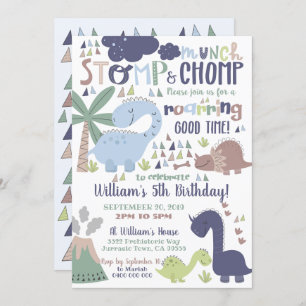 Dinosaur Invitation d'anniversaire Stomp et Chomp