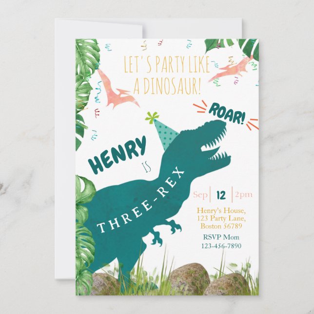 Dinosaur Invitation d'anniversaire Trois Rex Invit (Devant)