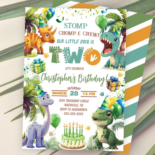 Dinosaur Invitation de fête du 2e anniversaire (Dinosaur 2nd Birthday Party Invitation)