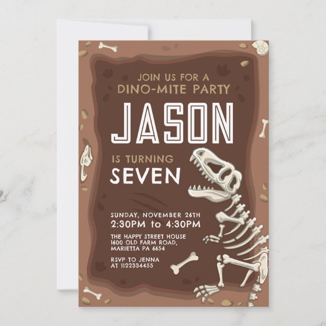 Dinosaur Invitation for Birthday Party Fossil (Devant)