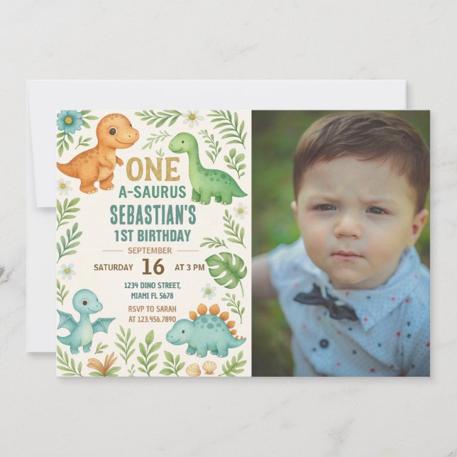 Dinosaur Invitations d'anniversaire avec photo (Devant)