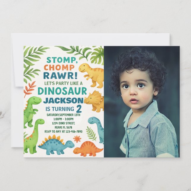 Dinosaur Invitations d'anniversaire avec photo (Devant)