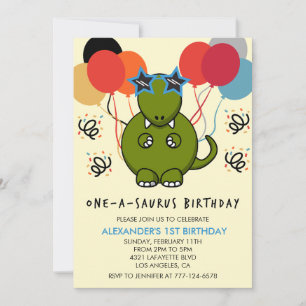 Dinosaur Invitations de 1er anniversaire Drôle col